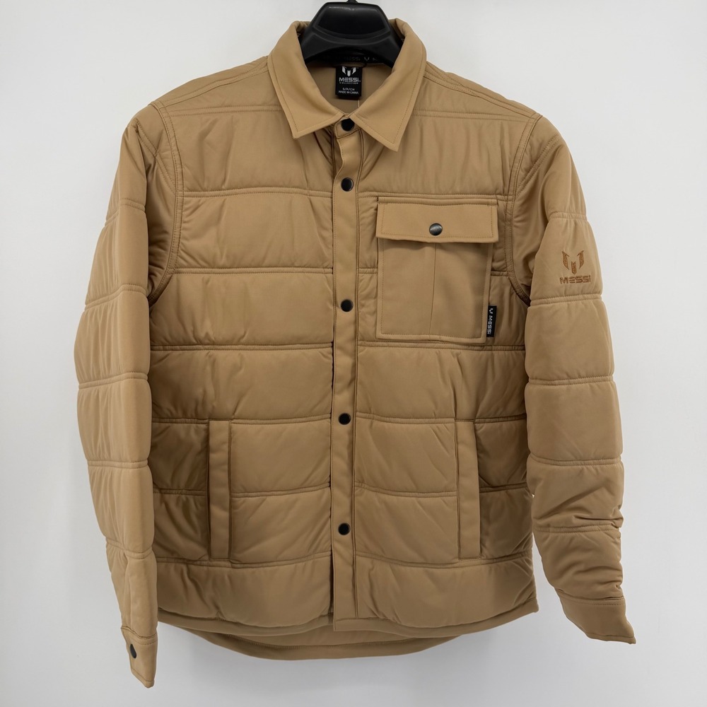 Messi Collection Quilted Shirt Jacket Mens S Beige Cornstalk Puffer Shacket NEW
